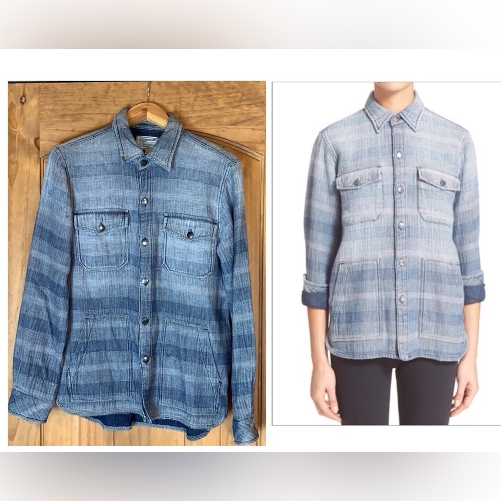 Current/Elliott Patch pocket ombré denim shirt / jacket (shacket)